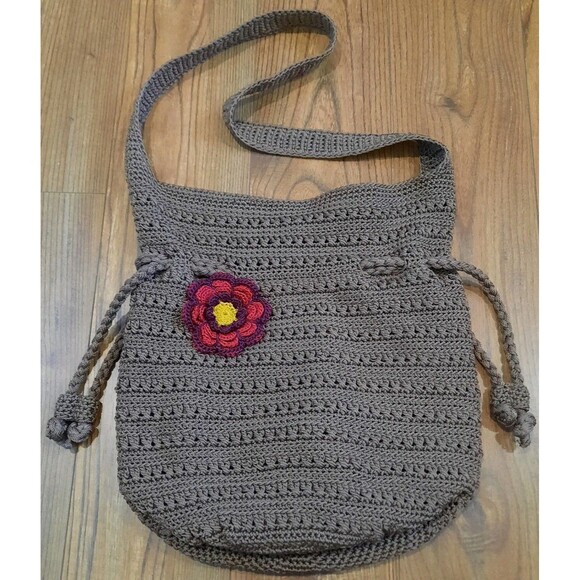 The Sak Handbags - The Sak Originals Khaki Tan Crochet Drawstring Boho Hobo Shoulder Crossbody Bag
